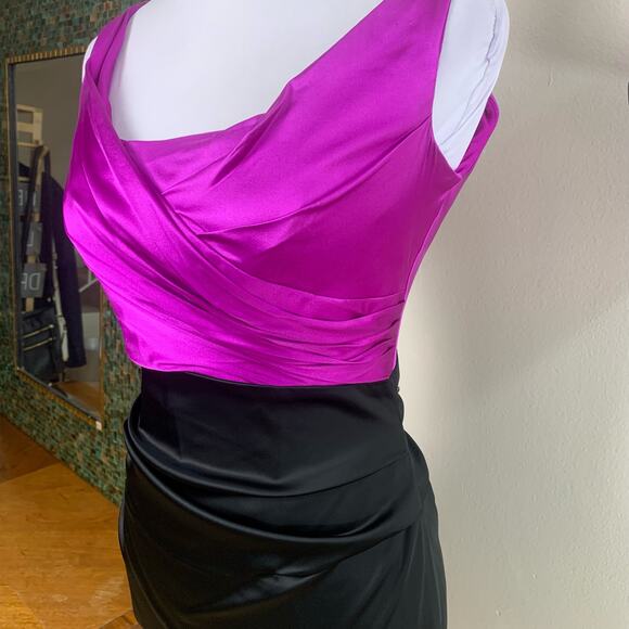 Suzi Chin Maggy Boutique Sz 6 Combo Sheath Dress Fuschia Black Silk Cocktail - Picture 5 of 11